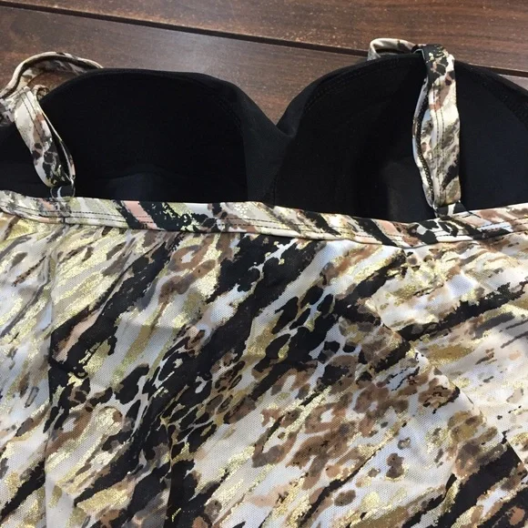 Nwt Double Tier Tankini Top Swimsuits For All gold Foil Print - Picture 5 of 5